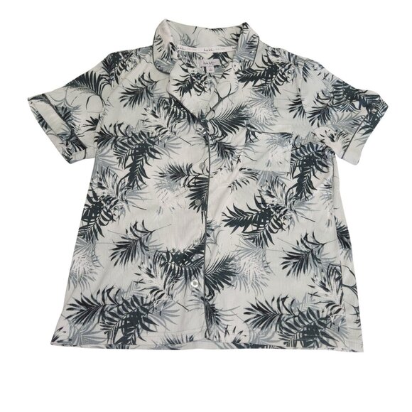 Nicole Miller Womens T L ropical Leaf Print Short Sleeve Button-Up pj set 2522 - Picture 2 of 11